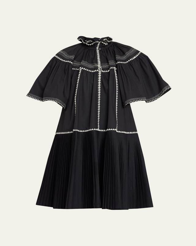 Desi Embroidered Pleated-Skirt Mini Dress